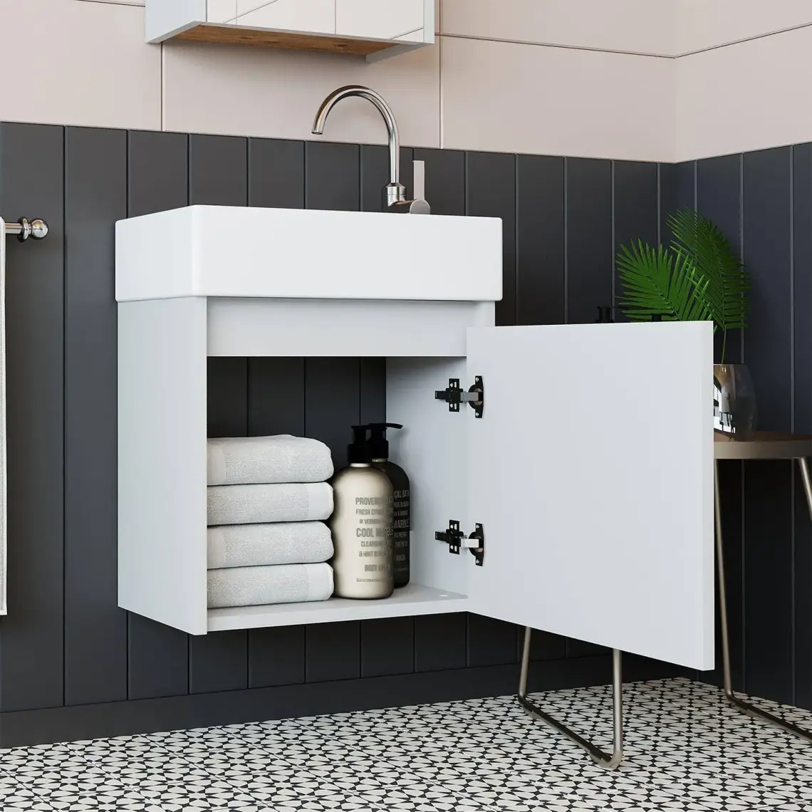 Roomart Ayaksız Tek Kapaklı Lavabolu 50 cm Banyo Dolabı ve Aynalı Üst Dolabı