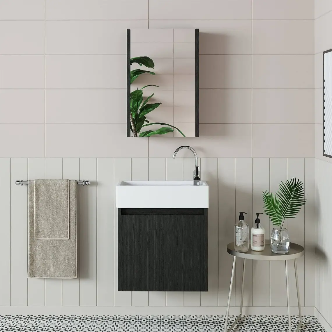 Roomart Ayaksız Tek Kapaklı Lavabolu 50 cm Banyo Dolabı ve Aynalı Üst Dolabı