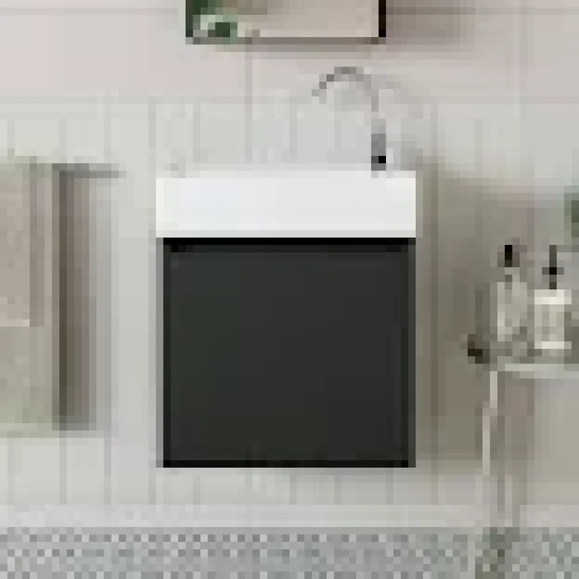 Roomart Ayaksız Tek Kapaklı Lavabolu 50 cm Banyo Dolabı ve Aynalı Üst Dolabı
