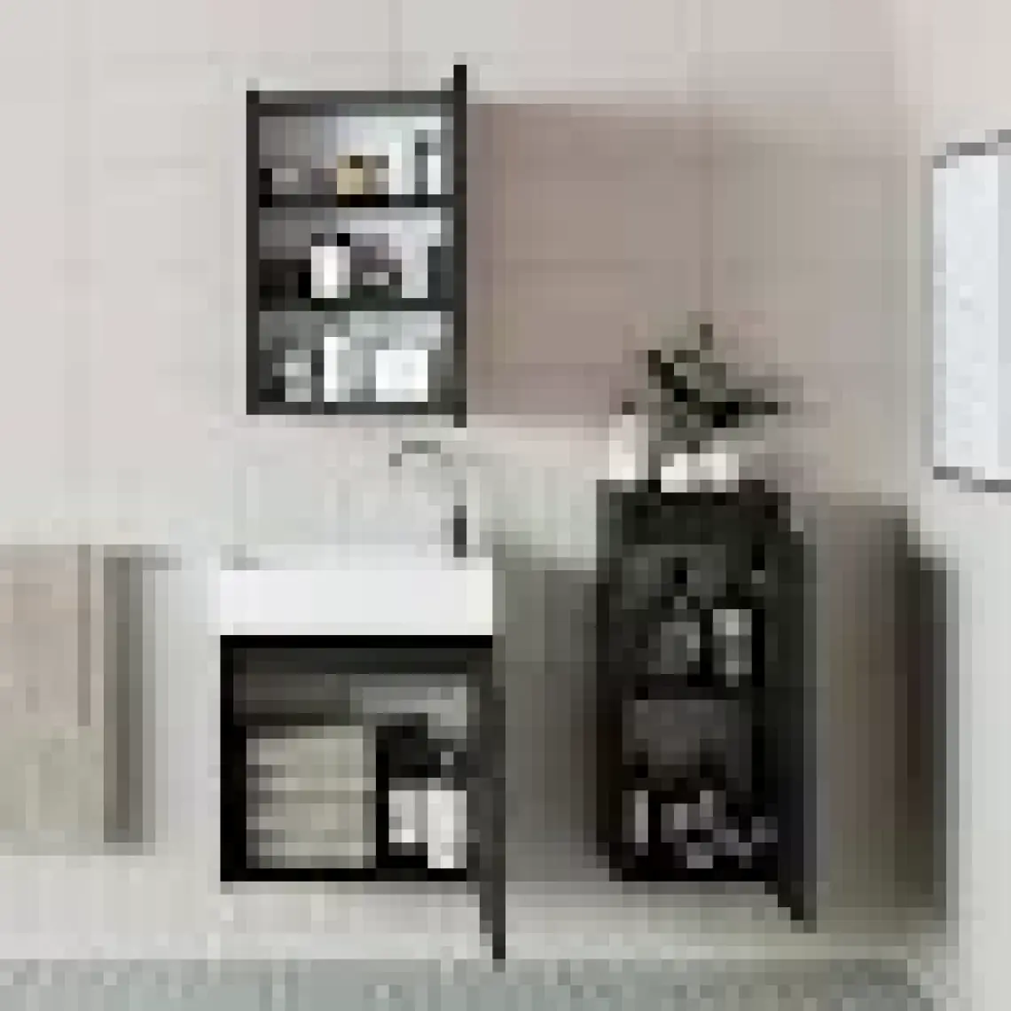 Roomart Ayaksız Tek Kapaklı Lavabolu 50 cm Banyo Dolabı ve Aynalı Üst Dolabı