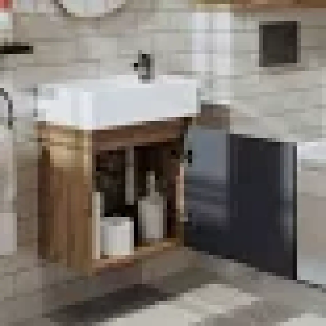 Roomart Ayaksız Tek Kapaklı Lavabolu 50 cm Banyo Dolabı ve Aynalı Üst Dolabı