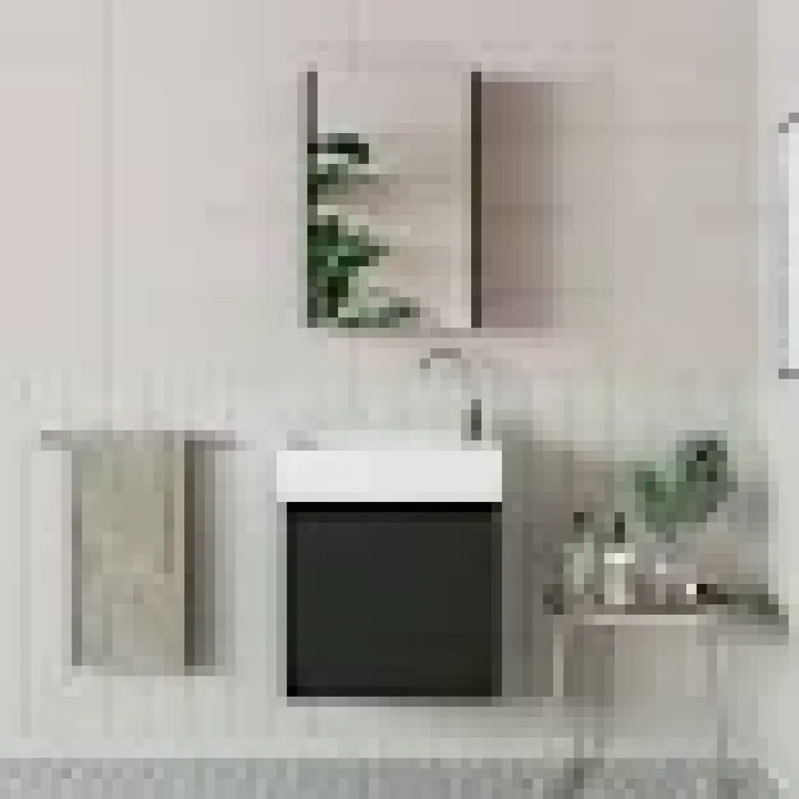 Roomart Ayaksız Tek Kapaklı Lavabolu 50 cm Banyo Dolabı ve Aynalı Üst Dolabı