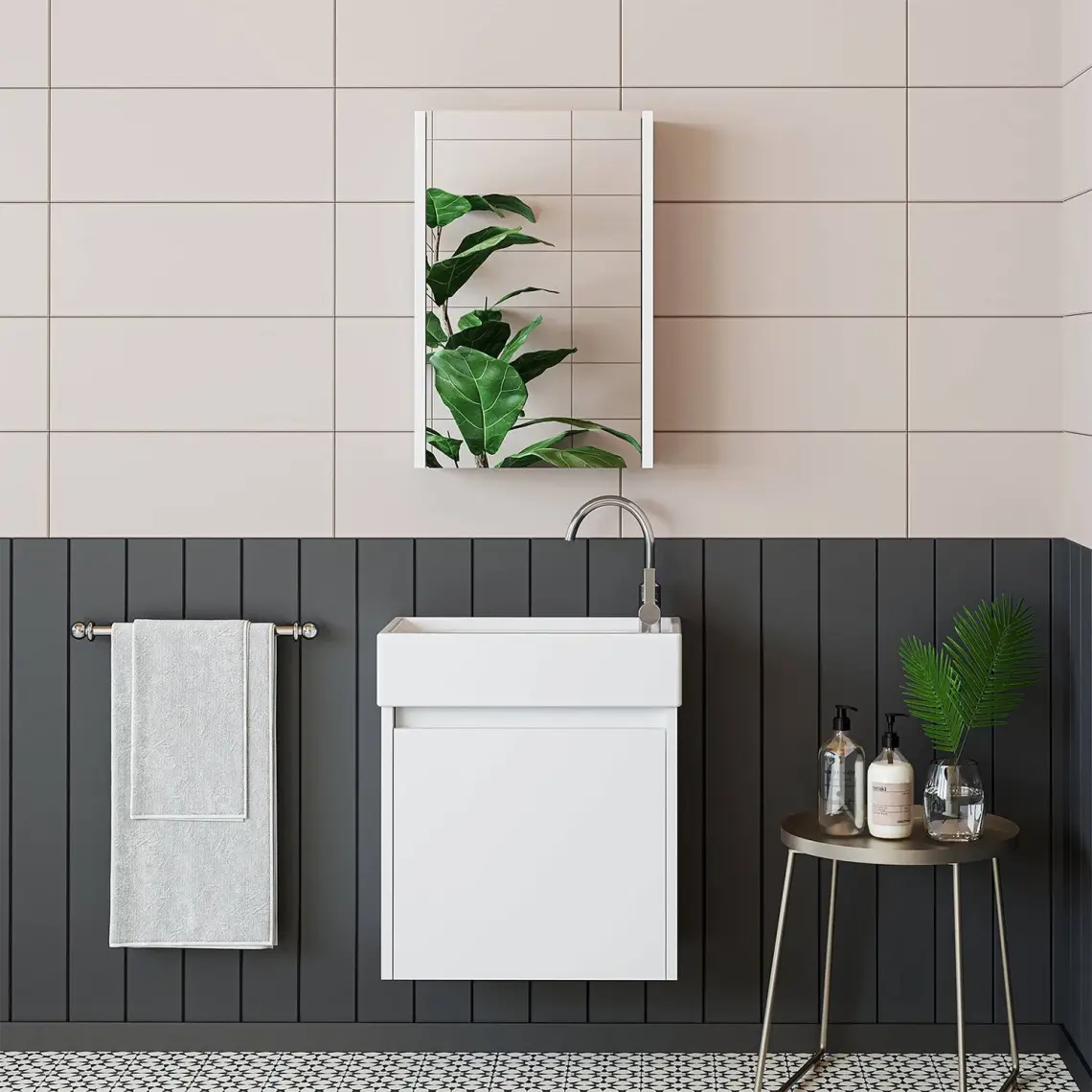 Roomart Ayaksız Tek Kapaklı Lavabolu 50 cm Banyo Dolabı ve Aynalı Üst Dolabı