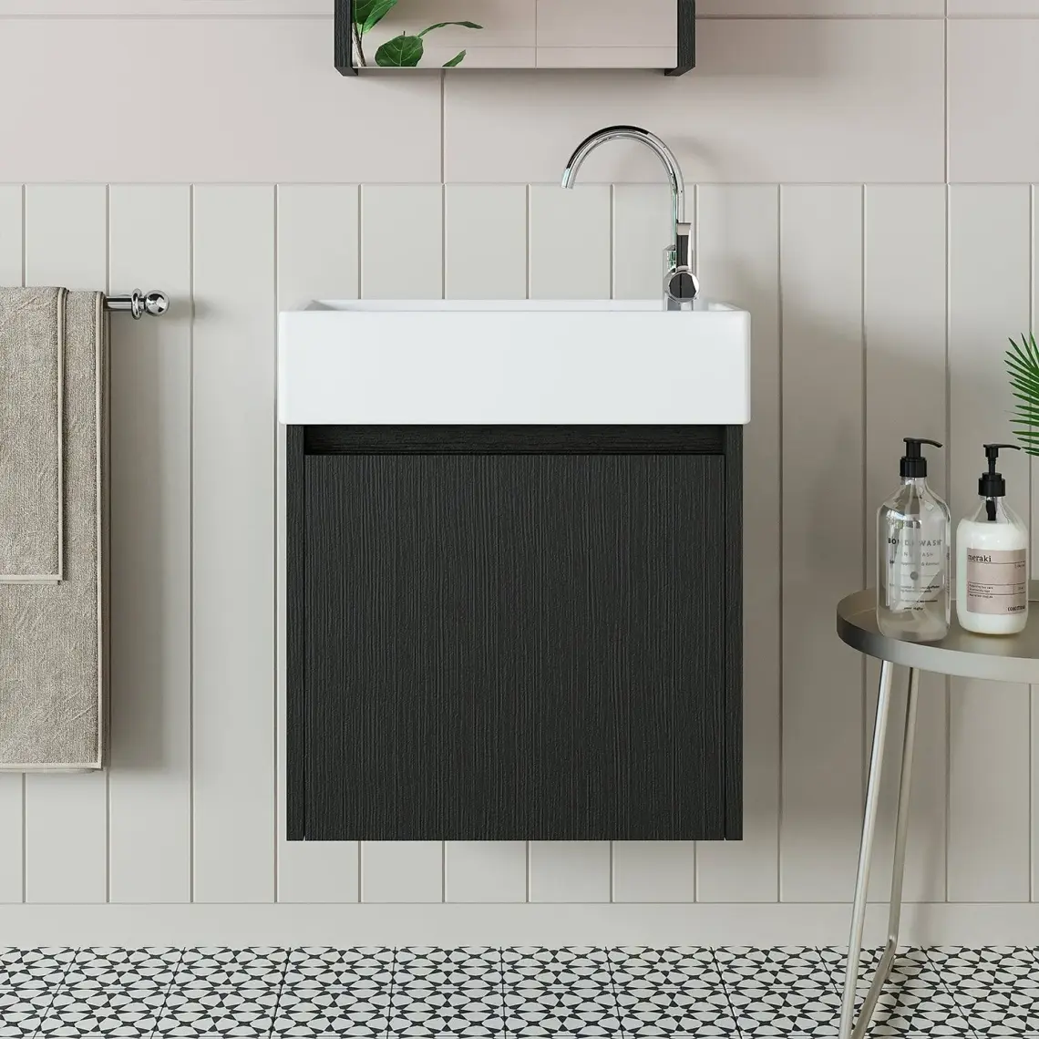 Roomart Ayaksız Tek Kapaklı Lavabolu 50 cm Banyo Dolabı ve Aynalı Üst Dolabı