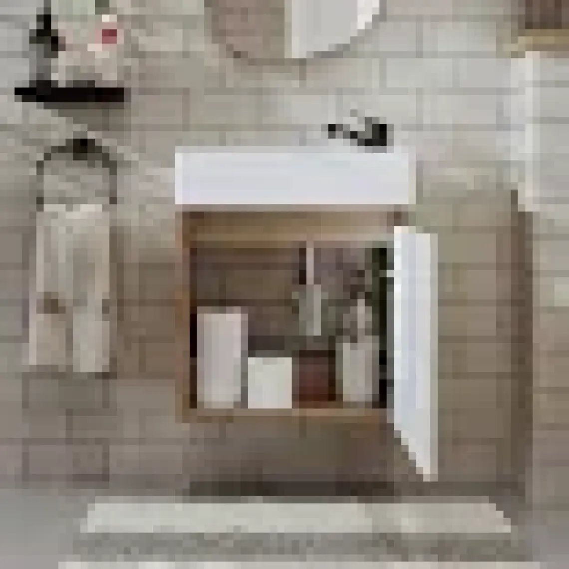 Roomart Ayaksız Tek Kapaklı Lavabolu 50 cm Banyo Dolabı ve Aynalı Üst Dolabı