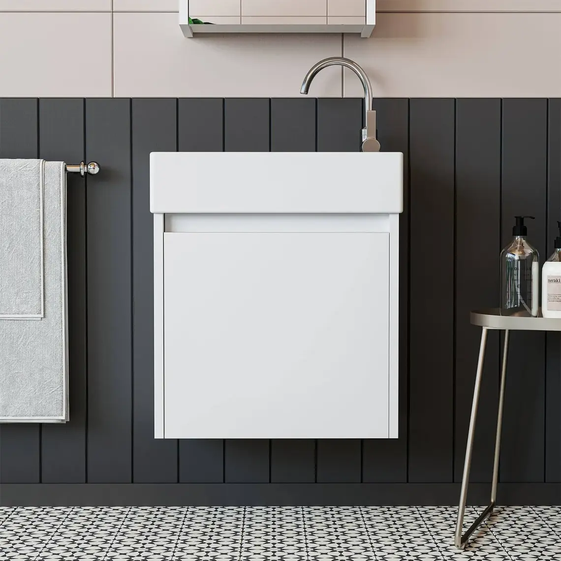 Roomart Ayaksız Tek Kapaklı Lavabolu 50 cm Banyo Dolabı ve Aynalı Üst Dolabı