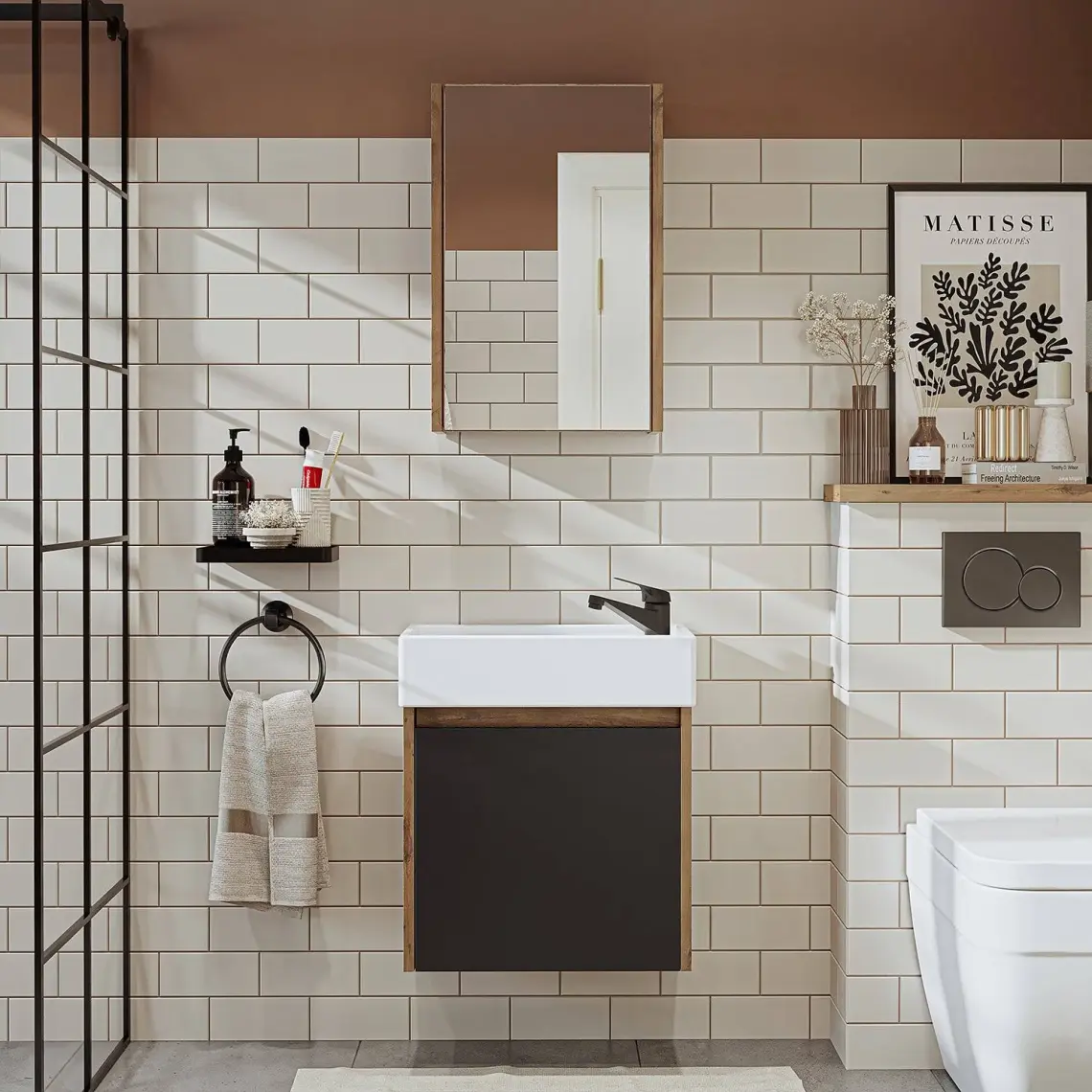 Roomart Ayaksız Tek Kapaklı Lavabolu 50 cm Banyo Dolabı ve Aynalı Üst Dolabı