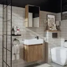 Roomart Ayaksız Tek Kapaklı Lavabolu 50 cm Banyo Dolabı ve Aynalı Üst Dolabı