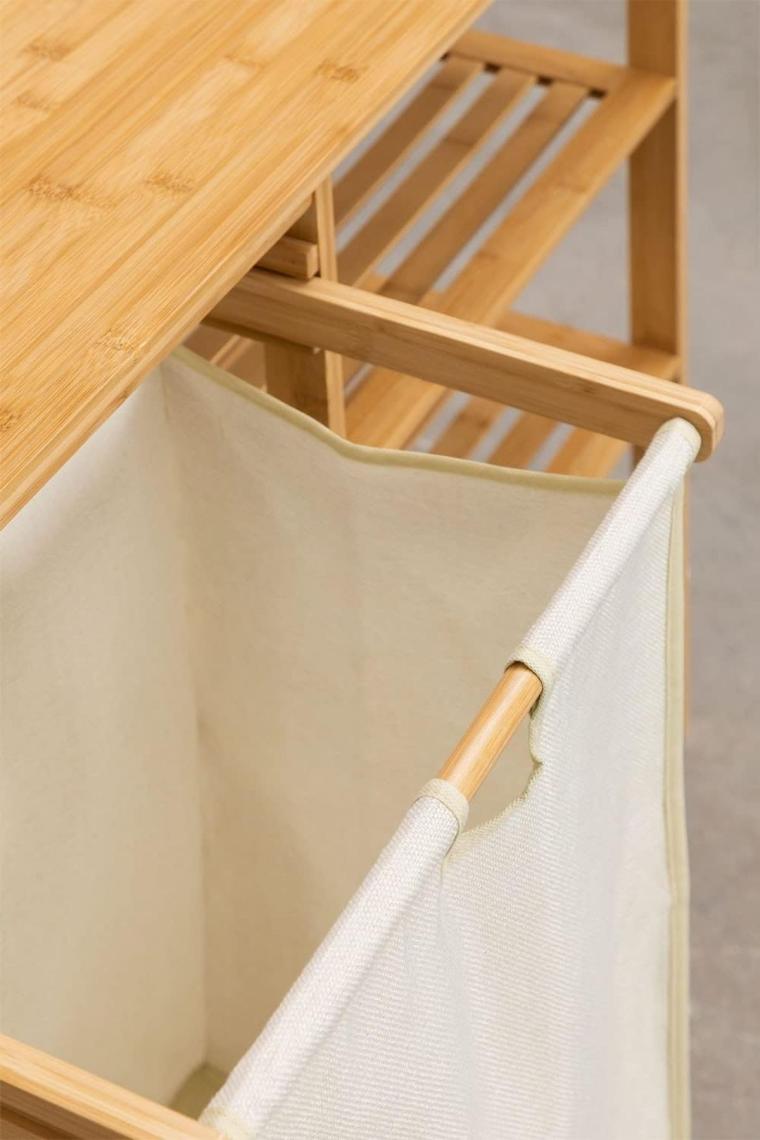 Digithome Bambu 3 Raflı 1 Bölmeli Kirli Sepetli Banyo Düzenleyici Çamaşır Sepeti Organizer DB-0008