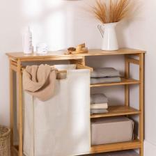 Digithome Bambu 3 Raflı 1 Bölmeli Kirli Sepetli Banyo Düzenleyici Çamaşır Sepeti Organizer DB-0008