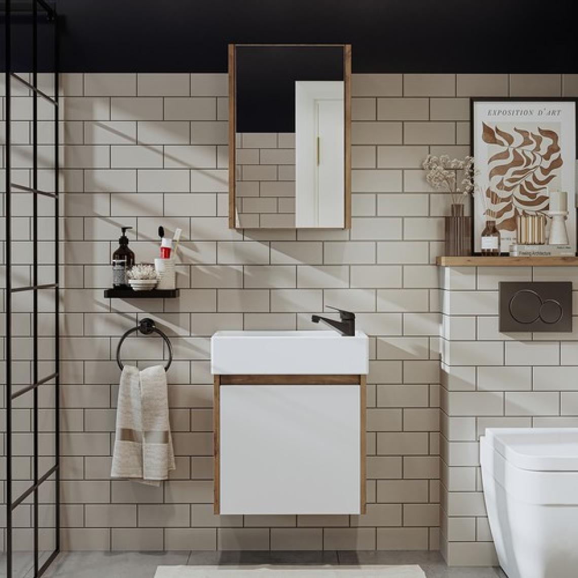 Roomart Ayaksız Tek Kapaklı Lavabolu 50 cm Banyo Dolabı ve Aynalı Üst Dolabı