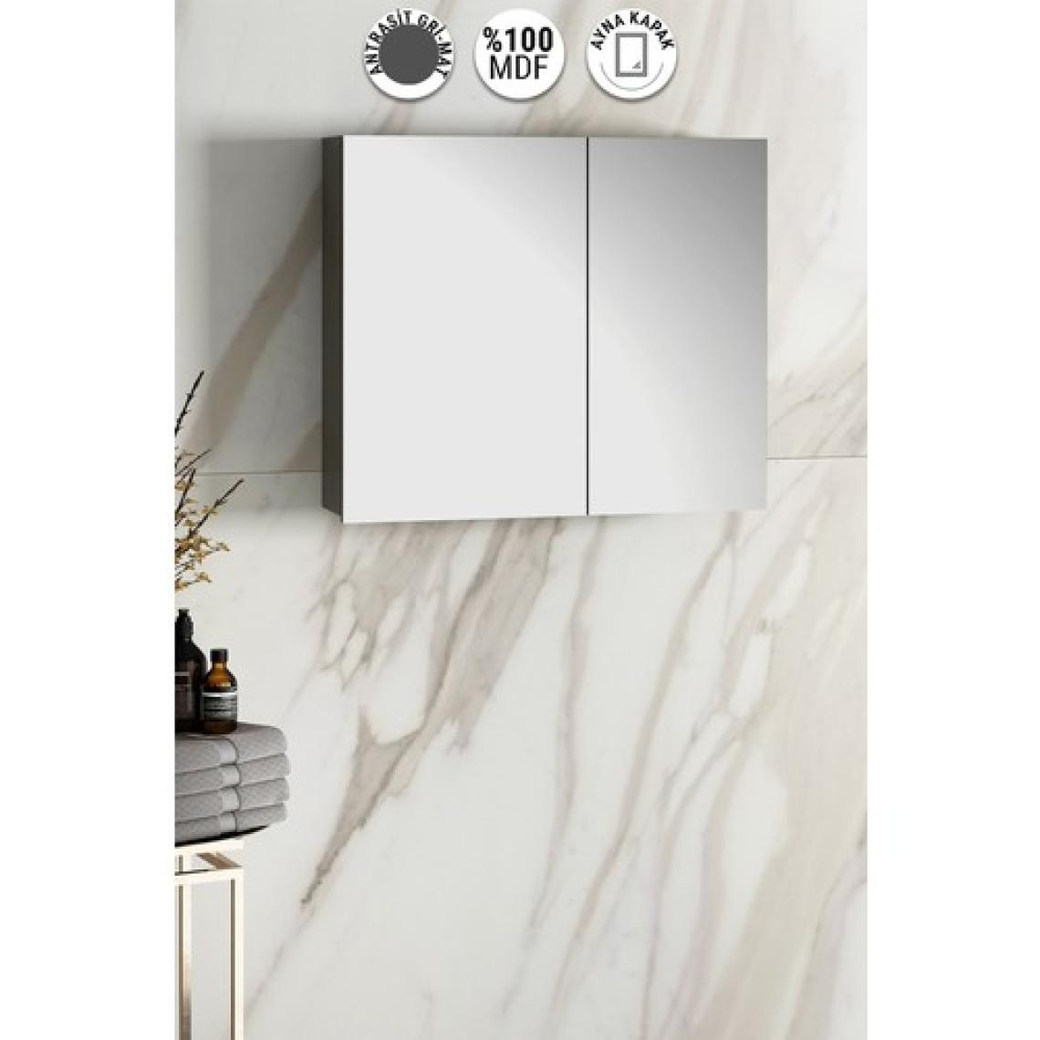 Özceden Çiğdem 80 cm Antrasit Gri Mat Mdf Aynalı Asma Banyo Üst Dolabı