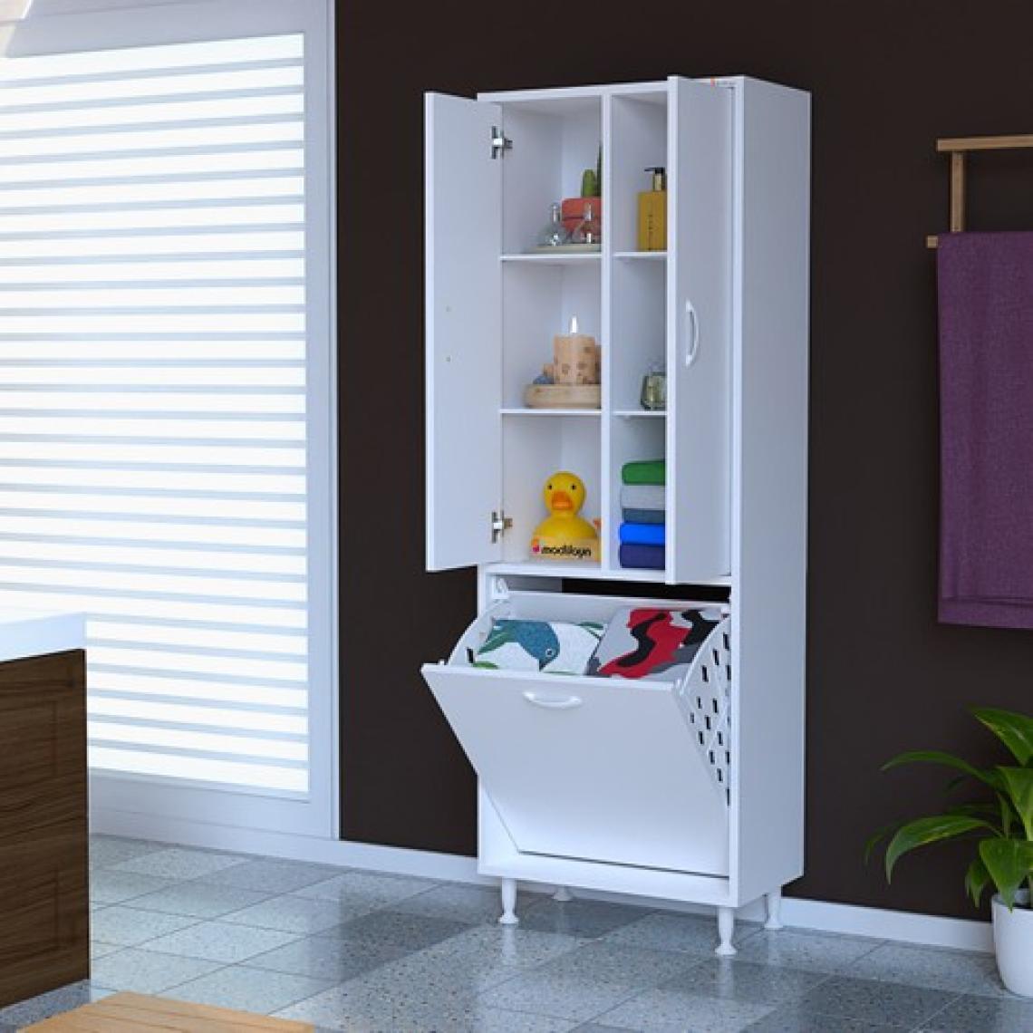 Modilayn Inci ARD-133 3 Kapaklı Sepetli Çok Amaçlı Dolap Kirli Çamaşır Sepetli Banyo Dolabı