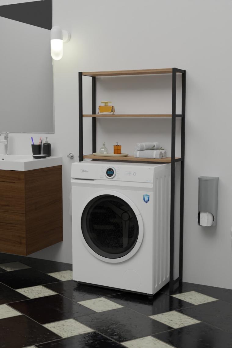 Marketonya Çamaşır Makinesi Üstü Düzenleyici Raf Banyo Dolabı Rafı Makine Üstü Ceviz 3 Raflı Banyo Düzenleyici