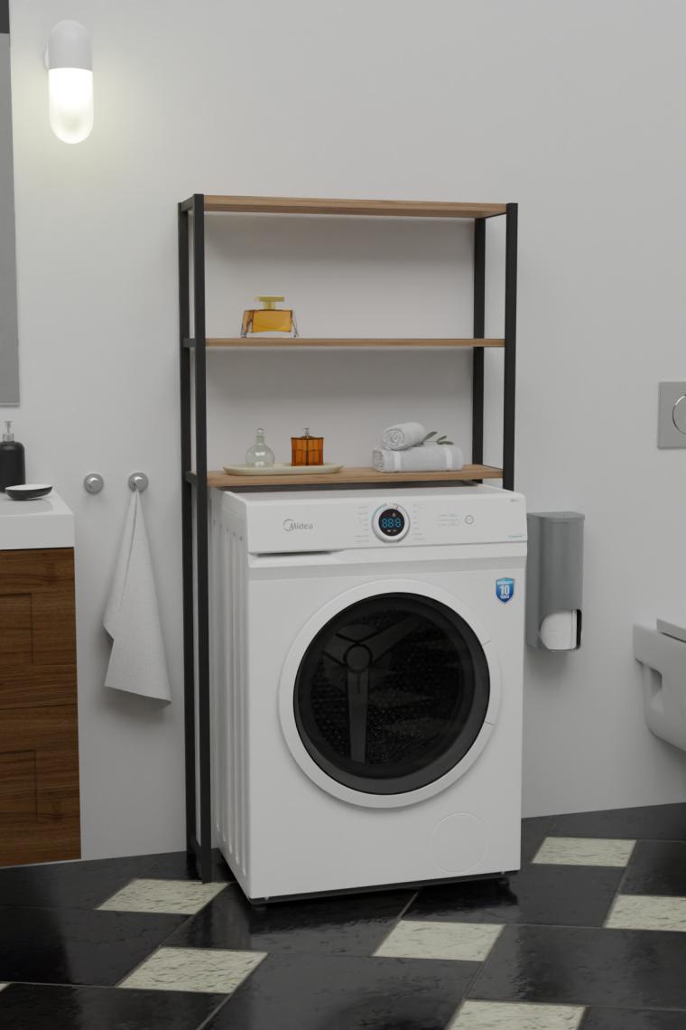 Marketonya Çamaşır Makinesi Üstü Düzenleyici Raf Banyo Dolabı Rafı Makine Üstü Ceviz 3 Raflı Banyo Düzenleyici