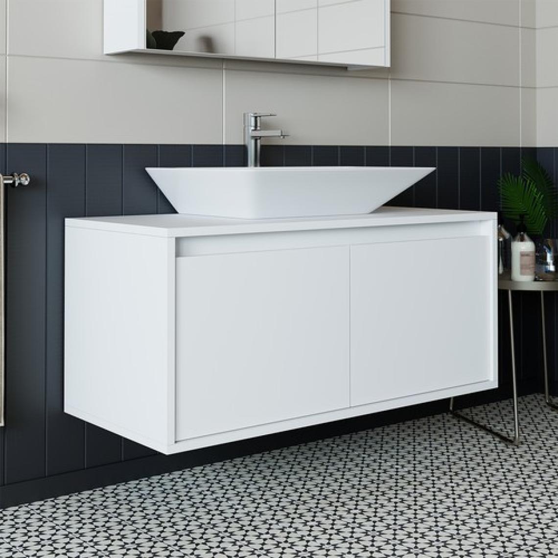 Banos Banyo Roomart Ayaksız 2 Kapaklı Lavabolu Mat Beyaz Mdf 100 Cm Banyo Dolabı