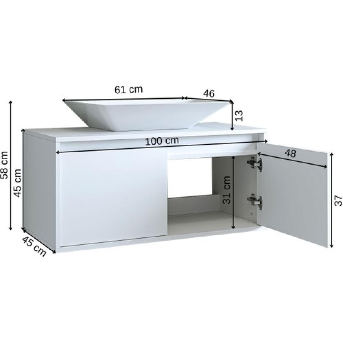 Banos Banyo Roomart Ayaksız 2 Kapaklı Lavabolu Mat Beyaz Mdf 100 Cm Banyo Dolabı