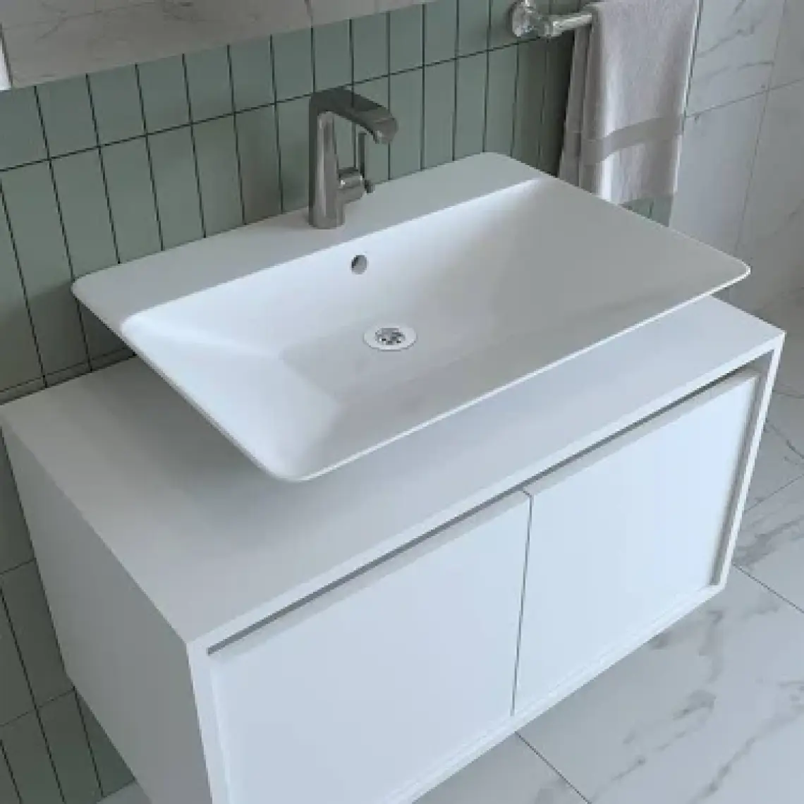 Banos Banyo Roomart Mat Beyaz Mdf 85 Cm Banyo Dolabı + Aynalı Banyo Üst Dolabı