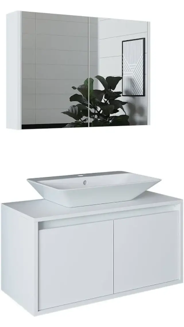 Banos Banyo Roomart Mat Beyaz Mdf 85 Cm Banyo Dolabı + Aynalı Banyo Üst Dolabı