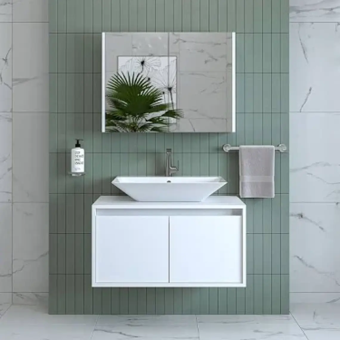 Banos Banyo Roomart Mat Beyaz Mdf 85 Cm Banyo Dolabı + Aynalı Banyo Üst Dolabı