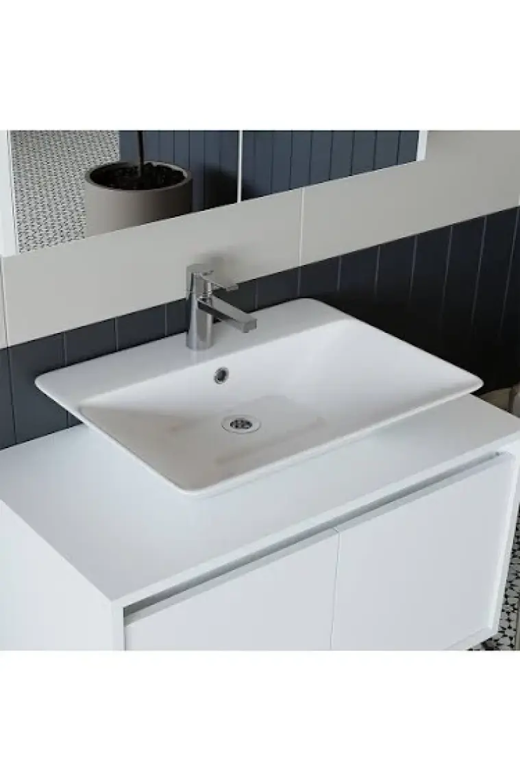 Banos Banyo Roomart Mat Beyaz Mdf 85 Cm Banyo Dolabı + Aynalı Banyo Üst Dolabı