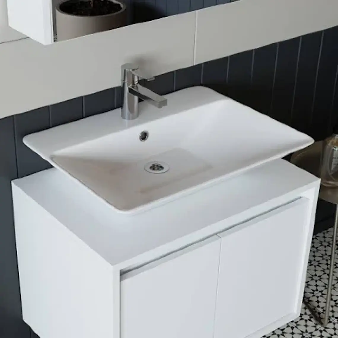 Banos Banyo Roomart Mat Beyaz Mdf 85 Cm Banyo Dolabı + Aynalı Banyo Üst Dolabı