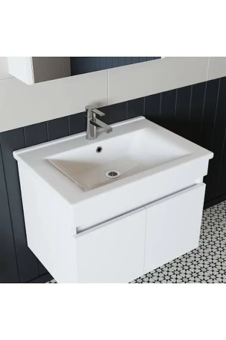 Banos Roomart 2 Kapaklı Lavabolu Beyaz Mdf 65 cm Banyo Dolabı + Aynalı Banyo Üst Dolabı