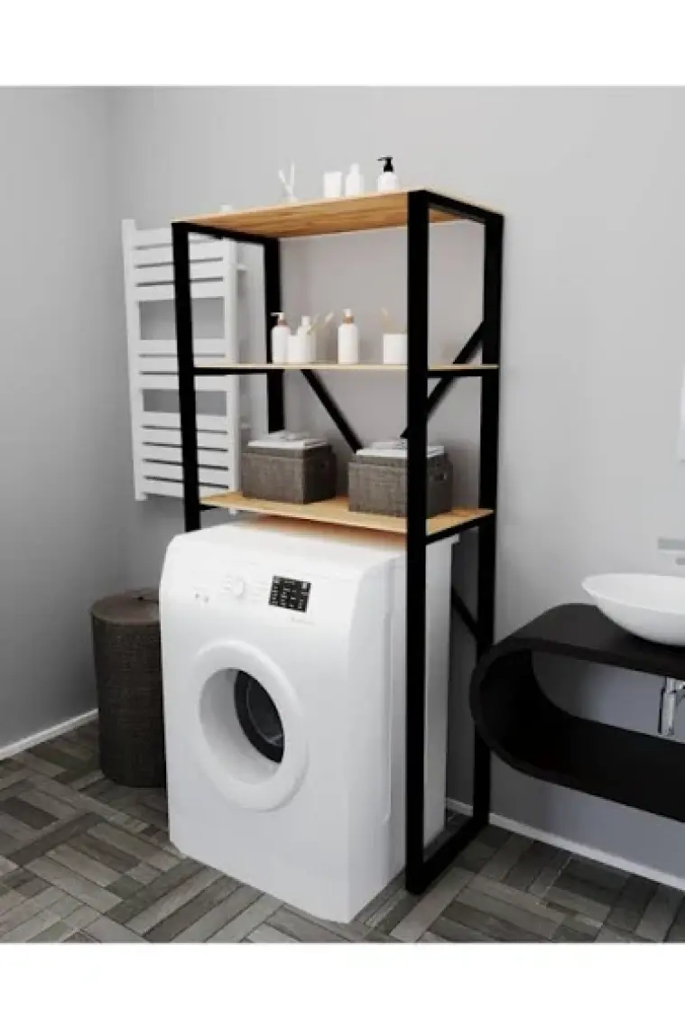 Güzelkan Madeni Eşya Çamaşır Makinesi Üstü Düzenleyici Raf Banyo Dolabı Rafı Makina Üstü Dolap Raf Çam