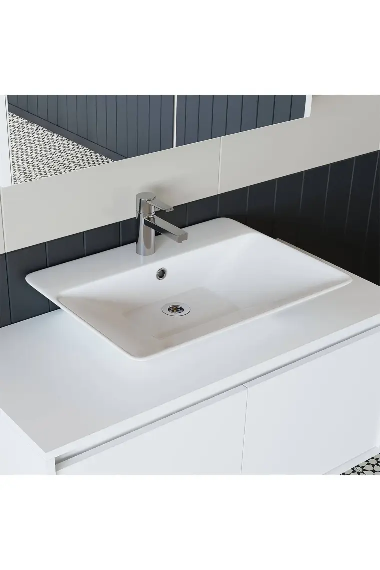 Banos Banyo Roomart Lavabolu Mat Beyaz Mdf 100 Cm Banyo Dolabı + Aynalı Banyo Üst Dolabı + Banyo Boy Dolabı