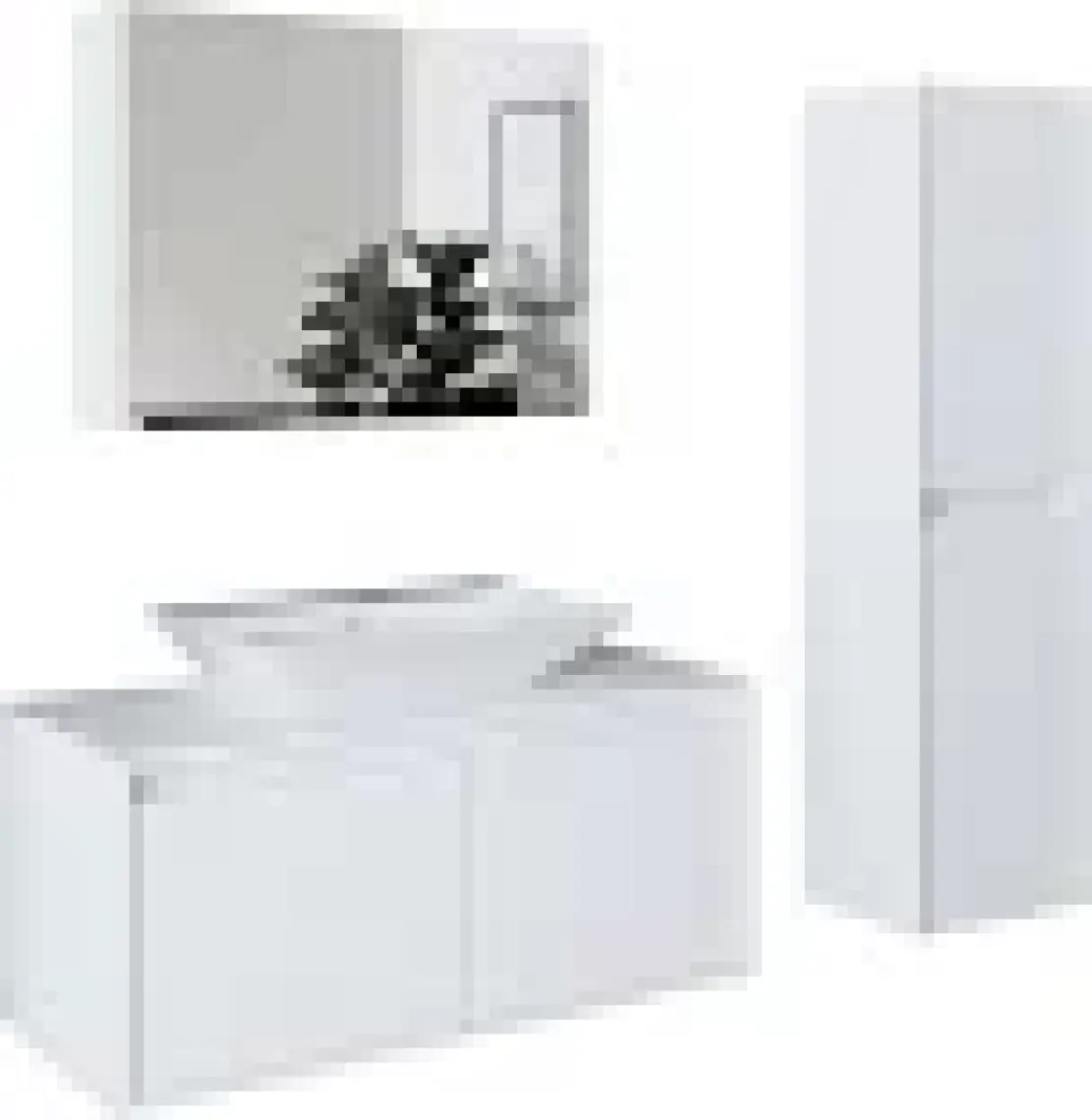 Banos Banyo Roomart Lavabolu Mat Beyaz Mdf 100 Cm Banyo Dolabı + Aynalı Banyo Üst Dolabı + Banyo Boy Dolabı