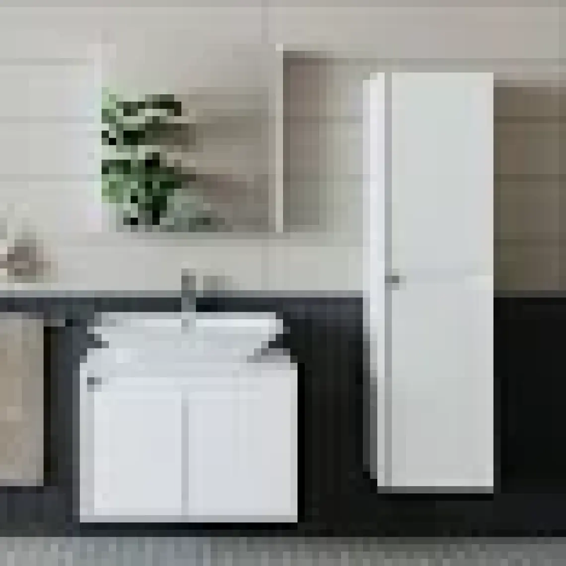 Banos Banyo Roomart Lavabolu Mat Beyaz Mdf 100 Cm Banyo Dolabı + Aynalı Banyo Üst Dolabı + Banyo Boy Dolabı
