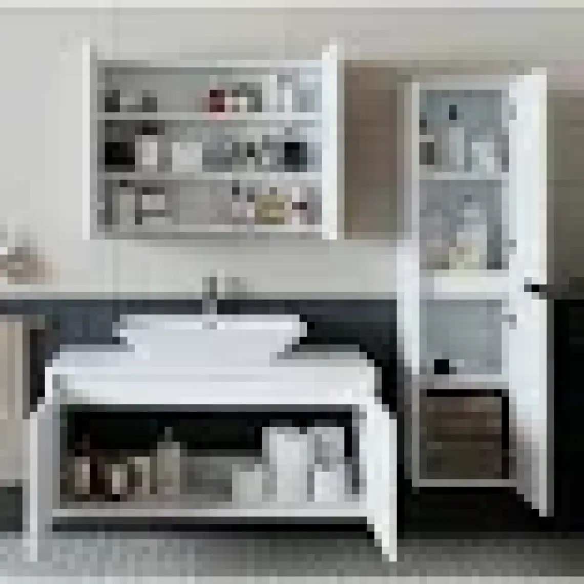 Banos Banyo Roomart Lavabolu Mat Beyaz Mdf 100 Cm Banyo Dolabı + Aynalı Banyo Üst Dolabı + Banyo Boy Dolabı