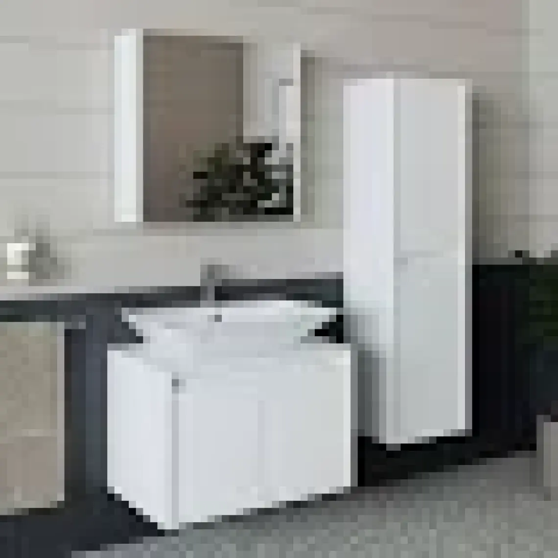 Banos Banyo Roomart Lavabolu Mat Beyaz Mdf 100 Cm Banyo Dolabı + Aynalı Banyo Üst Dolabı + Banyo Boy Dolabı