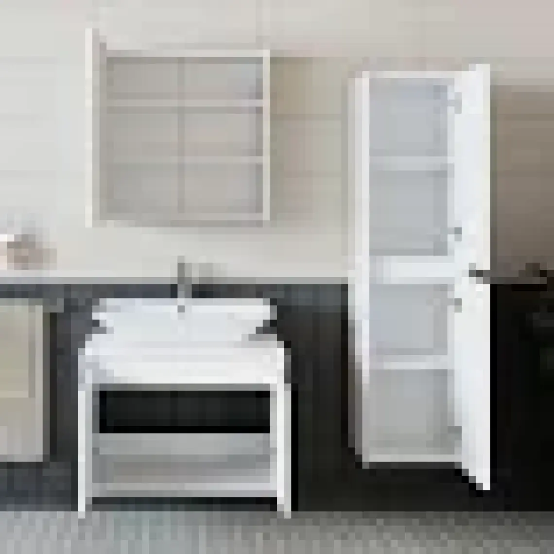 Banos Banyo Roomart Lavabolu Mat Beyaz Mdf 100 Cm Banyo Dolabı + Aynalı Banyo Üst Dolabı + Banyo Boy Dolabı