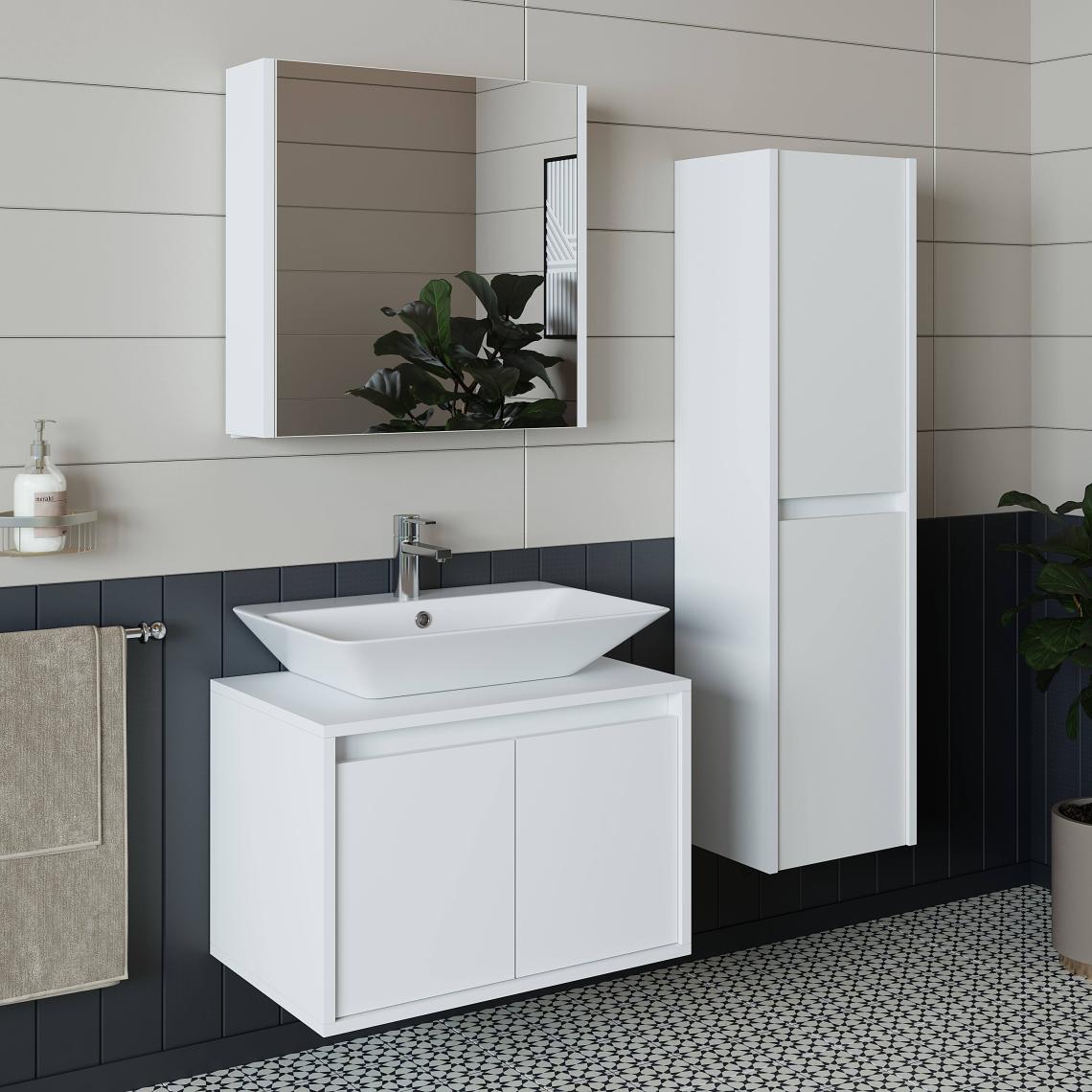 Banos Banyo Roomart Lavabolu Mat Beyaz Mdf 100 Cm Banyo Dolabı + Aynalı Banyo Üst Dolabı + Banyo Boy Dolabı
