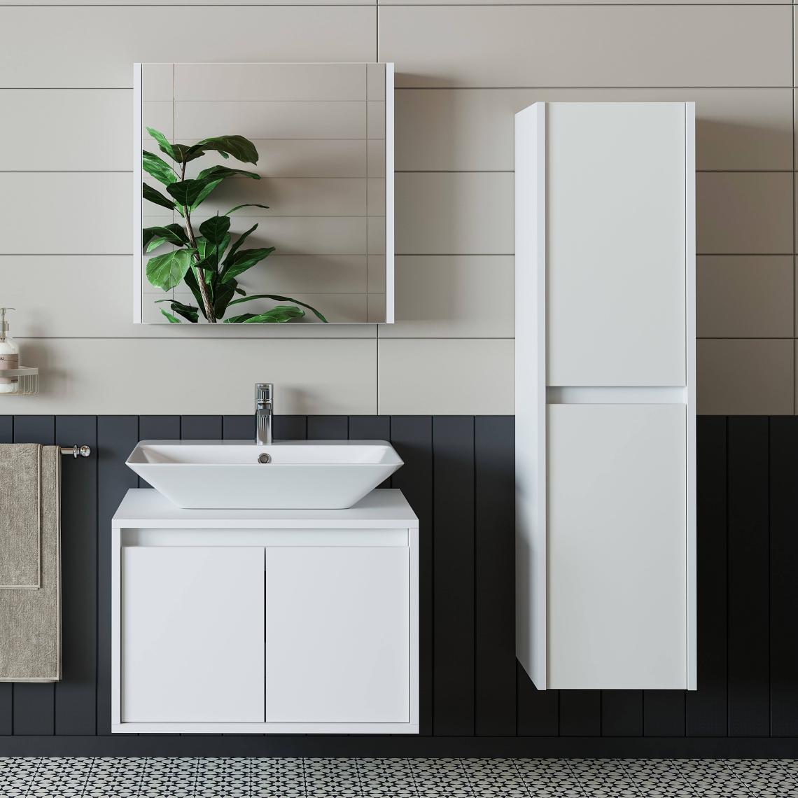 Banos Banyo Roomart Lavabolu Mat Beyaz Mdf 100 Cm Banyo Dolabı + Aynalı Banyo Üst Dolabı + Banyo Boy Dolabı
