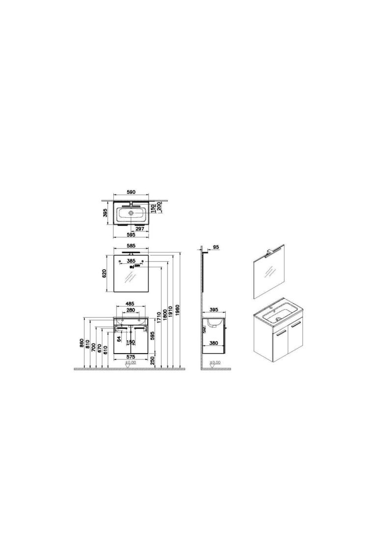 VitrA Ardea 75023 Banyo Dolabı Seti, Kapaklı, 60 cm, Parlak Beyaz