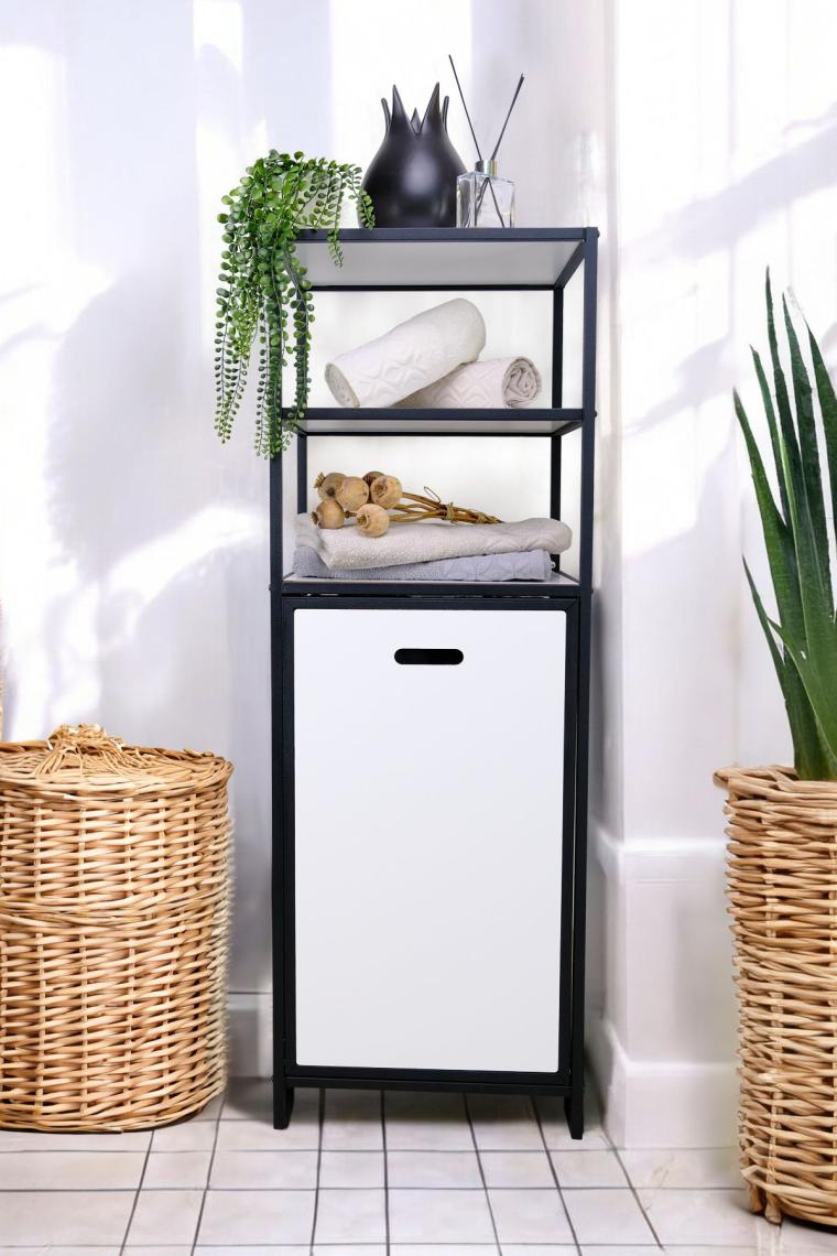 Digithome Metal Kirli Sepetli 3 Raflı Çok Amaçlı Banyo Düzenleyici Raf Organizer Siyah/beyaz – MRS-012