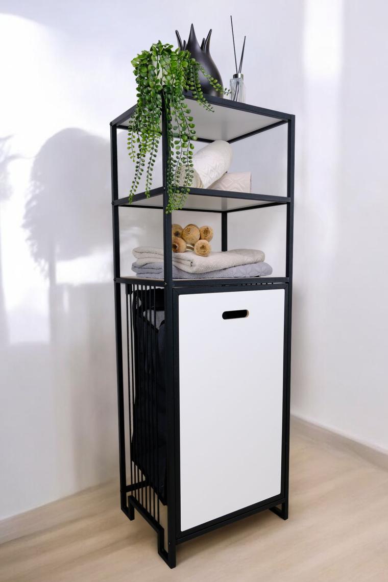 Digithome Metal Kirli Sepetli 3 Raflı Çok Amaçlı Banyo Düzenleyici Raf Organizer Siyah/beyaz – MRS-012