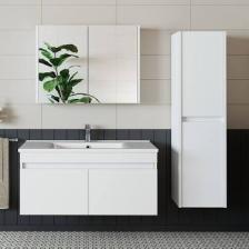 Banos Roomart 2 Kapaklı Lavabolu Beyaz Mdf 65 cm Banyo Dolabı + Aynalı Banyo Üst Dolabı + Banyo Boy Dolabı