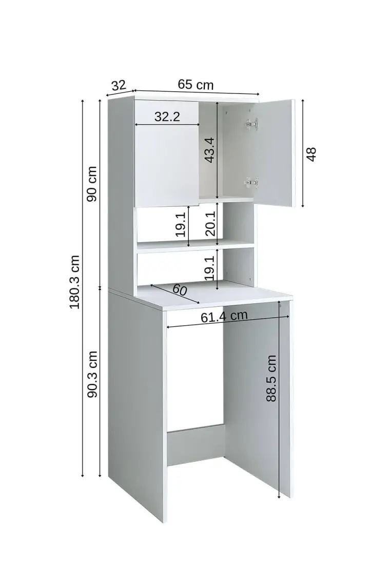 Banos Banyo Roomart Cd9 Çamaşır Makinesi Dolabı 3 Raflı 2 Kapaklı Banyo Dolabı Mat Beyaz-Ahşap