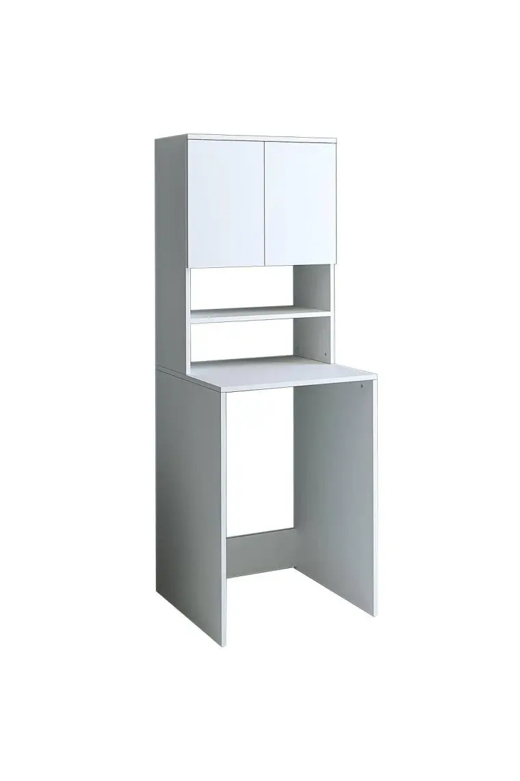 Banos Banyo Roomart Cd9 Çamaşır Makinesi Dolabı 3 Raflı 2 Kapaklı Banyo Dolabı Mat Beyaz-Ahşap