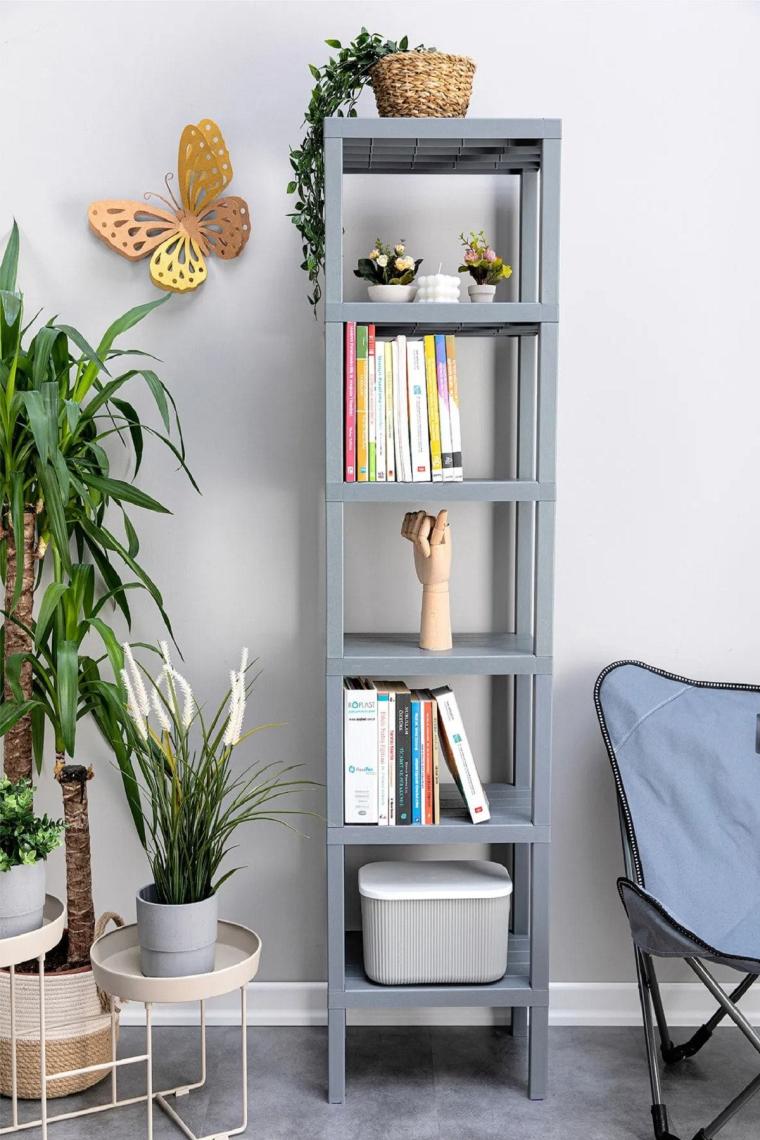 Deyhome Ombeg 6 Katlı Düzenleyici Raf Ünitesi, Kitaplık, Banyo Rafı Mutfak Rafı Balkon Rafı Organizer Gri