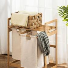 Digithome Bambu 2 Bölmeli Kirli Sepetli Çamaşır Sepeti Raflı Banyo Düzenleyici DB-0007