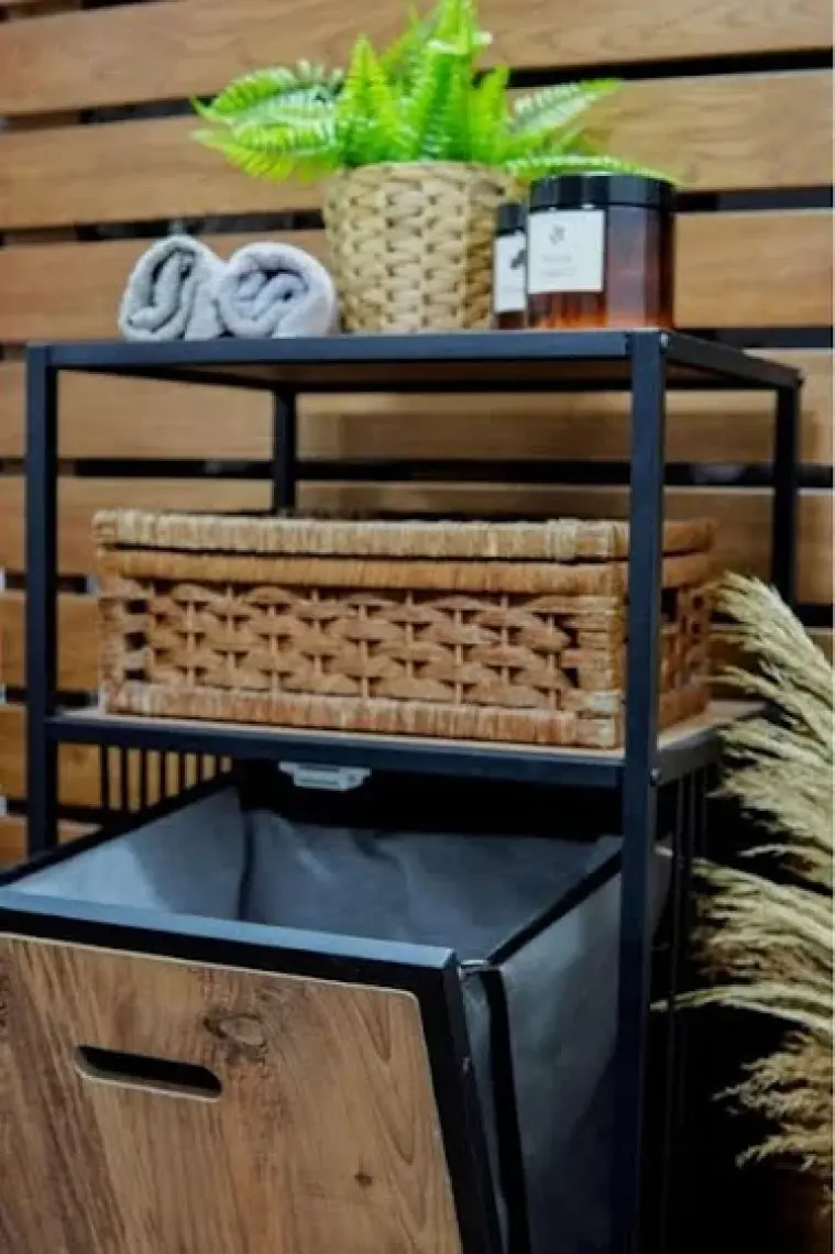 Digithome Metal Kirli Sepetli 2 Raflı Çok Amaçlı Banyo Düzenleyici Raf Organizer Siyah - MRS-003 C1-1-369