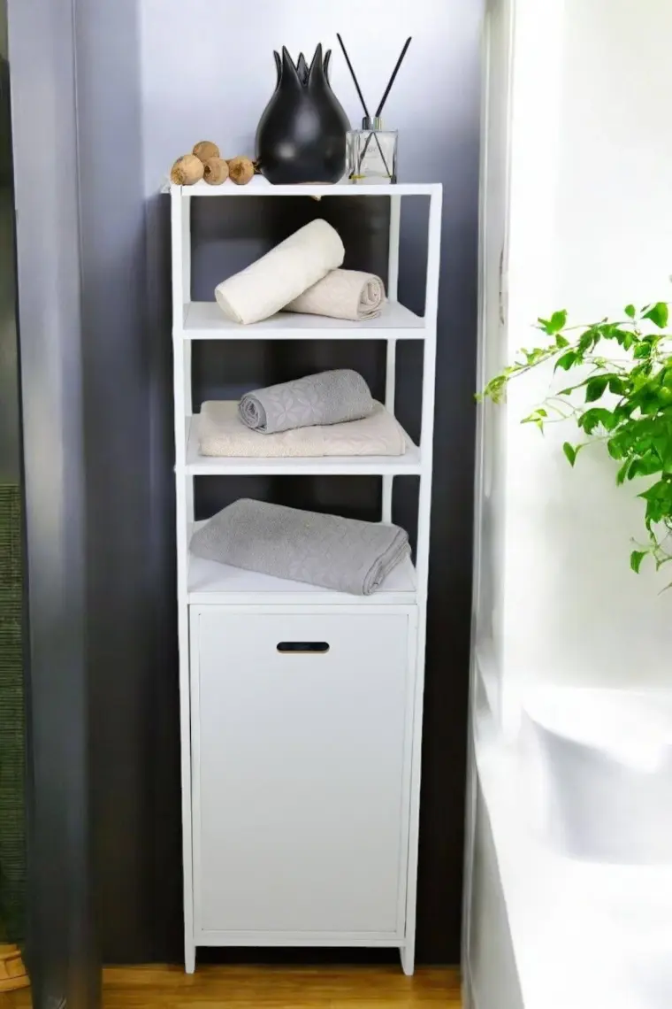 Digithome Metal Kirli Sepetli 4 Raflı Çok Amaçlı Banyo Düzenleyici Raf Organizer Beyaz/beyaz – MRS-015 C1-1-369