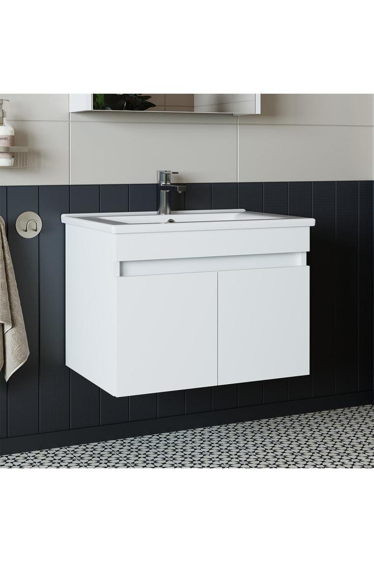 Banos Roomart LD3 Ayaksız 2 Kapaklı Lavabolu Beyaz Mdf 65 cm Banyo Dolabı