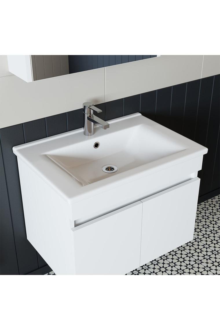 Banos Roomart LD3 Ayaksız 2 Kapaklı Lavabolu Beyaz Mdf 65 cm Banyo Dolabı
