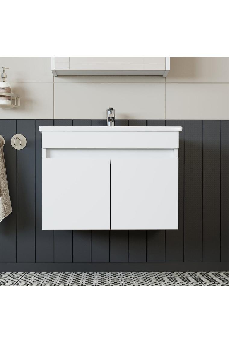 Banos Roomart LD3 Ayaksız 2 Kapaklı Lavabolu Beyaz Mdf 65 cm Banyo Dolabı
