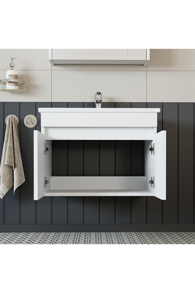Banos Roomart LD3 Ayaksız 2 Kapaklı Lavabolu Beyaz Mdf 65 cm Banyo Dolabı